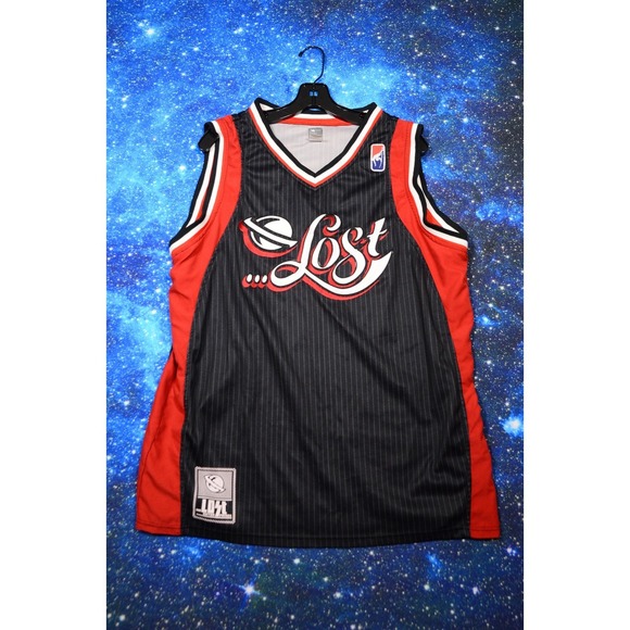 ...Lost Other - Vintage y2k Lost Jersey Tank Mens XL Black Red‎ Pinstripe Basketball Sleeveless